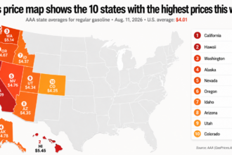 gas price map shows 10 states where drivers are paying the most this week 6a7c4b36bb15f